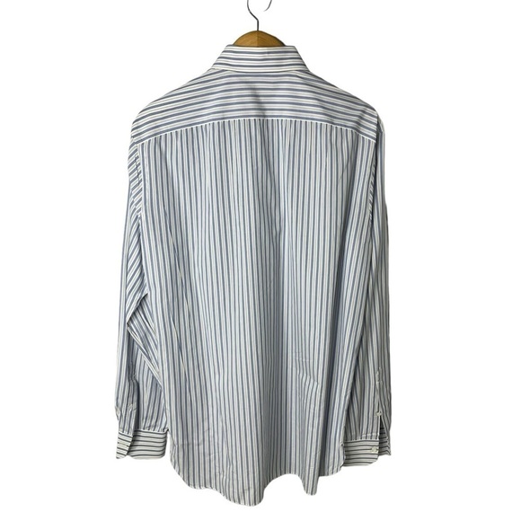 Isaia Striped Button Down Men’s Dress Shirt Blue White Size 17 (43) - Picture 3 of 7